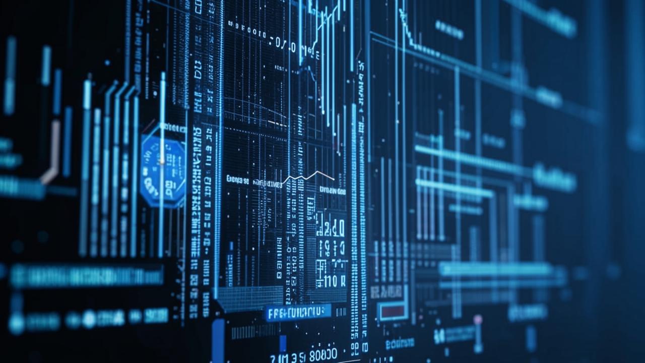 Écran de données financières en noir et blanc
