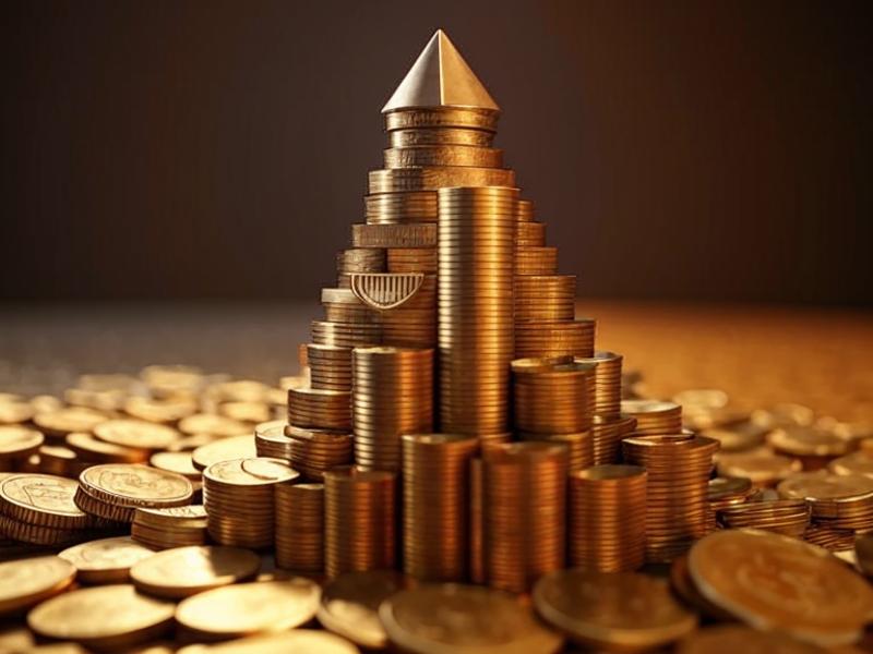 Pile de pièces stylisées avec indicateur de croissance